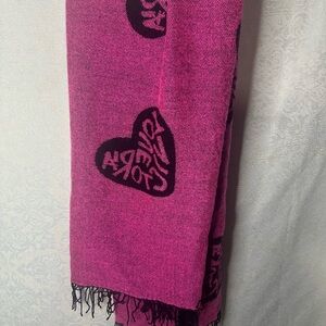 Victorias Secret Throw Blanket Black Pink Hearts Fringe